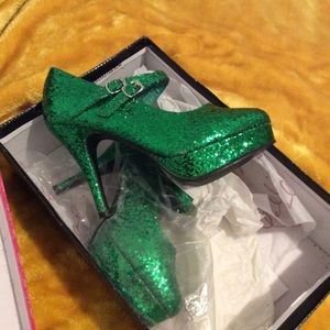 Green glitter heels